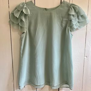 Scallop sleeve mint green top